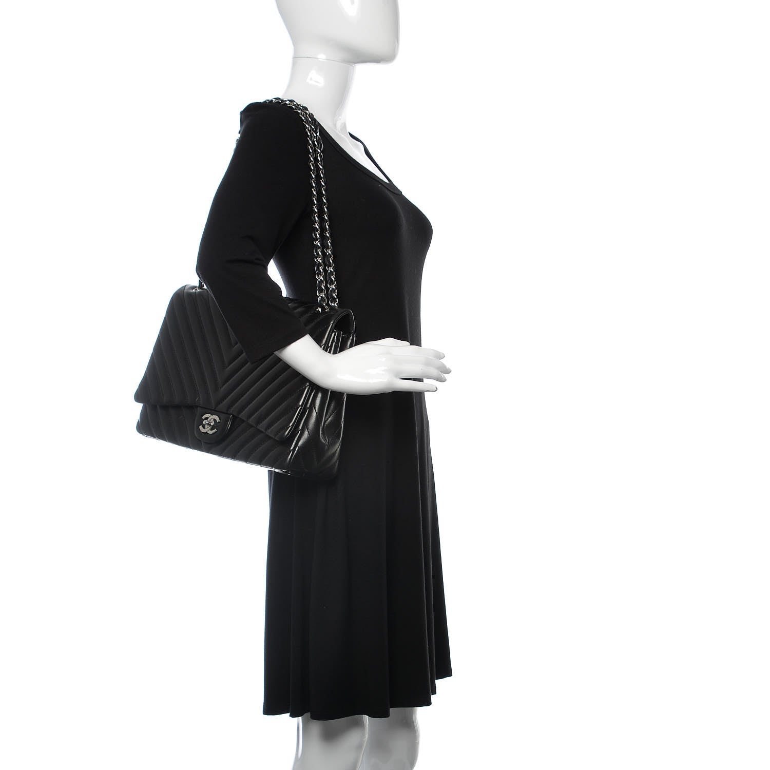 Chanel Lambskin Chevron Quilted Maxi Single Flap Black 2 of 10