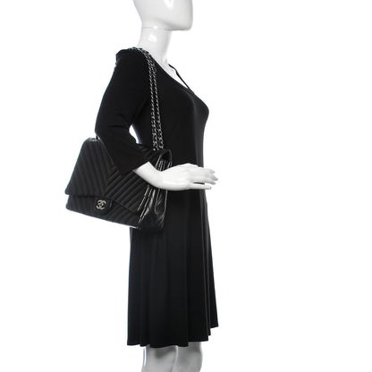 Chanel Lambskin Chevron Quilted Maxi Single Flap Black 2 of 10
