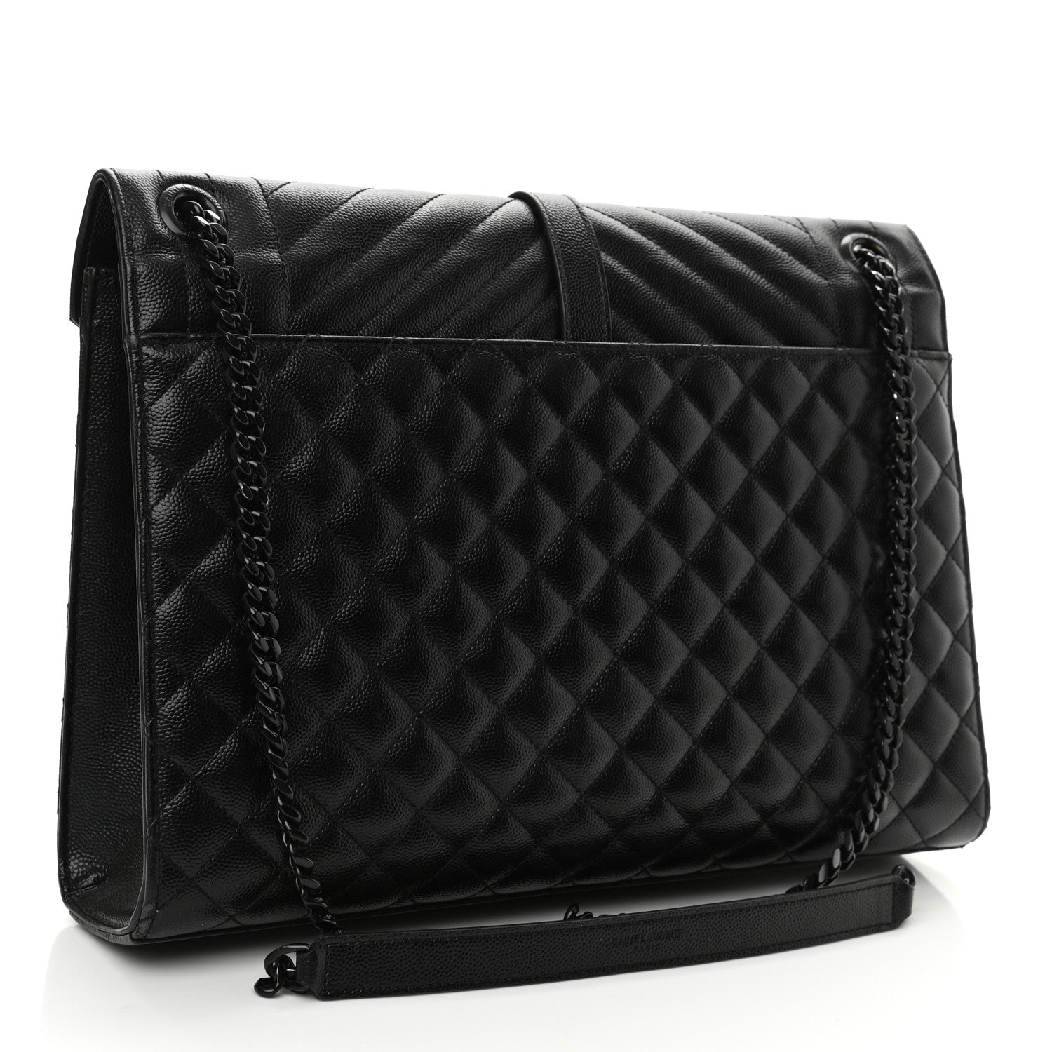 Saint Laurent Grain De Poudre Textured Mixed Matelasse Large Triquilt Monogram Monochrome Satchel Black 3 of 14