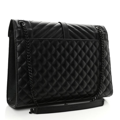 Saint Laurent Grain De Poudre Textured Mixed Matelasse Large Triquilt Monogram Monochrome Satchel Black 3 of 14