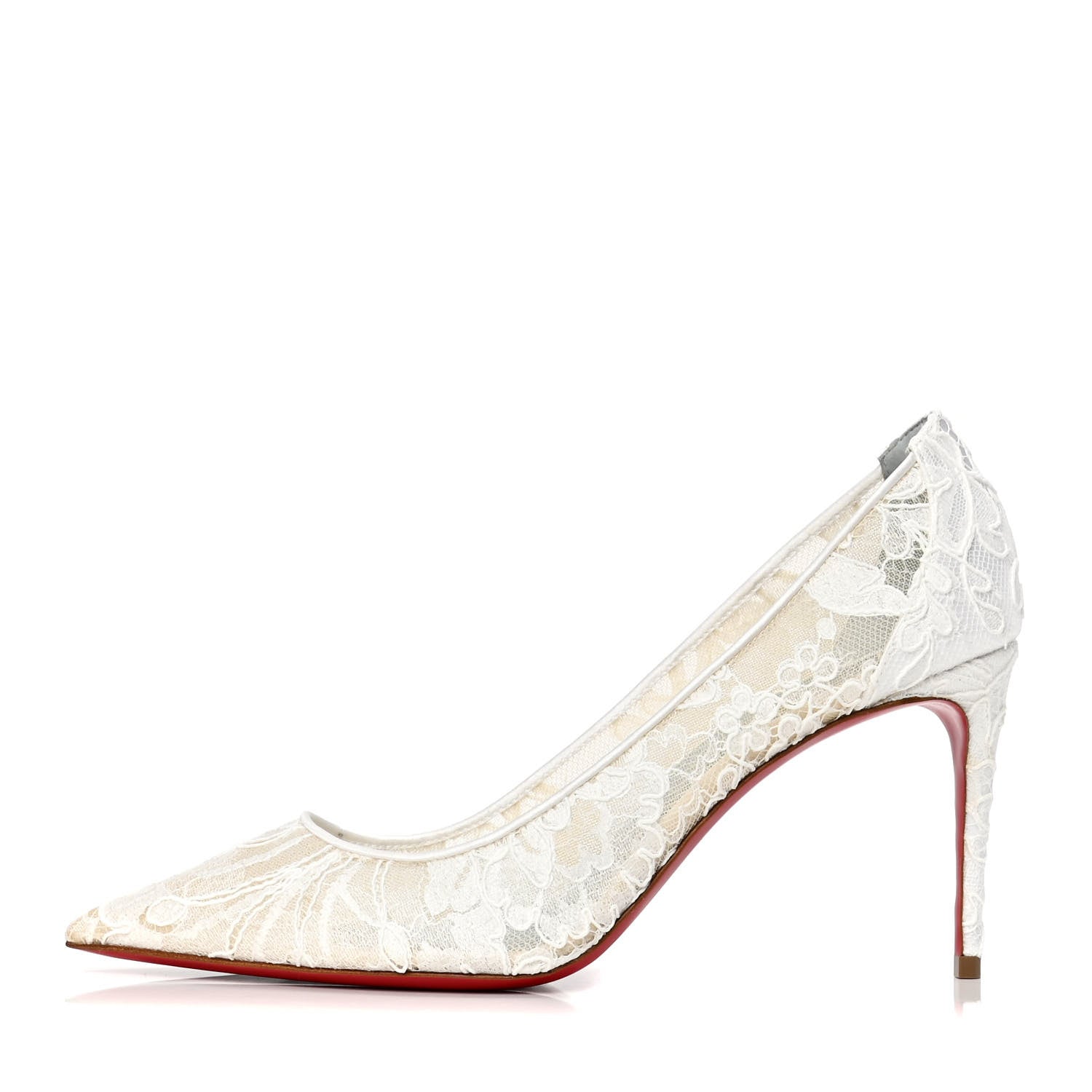 Christian Louboutin Rete Dentelle Crepe Satin 554 85 Pumps 37.5 Off White 1 of 5