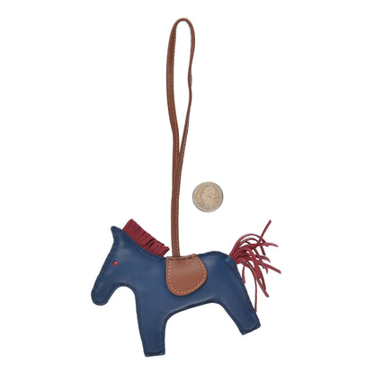 Hermes Milo Lambskin Grigri Rodeo Horse Bag Charm MM Bleu De Malte Rubis Fauve 2 of 3