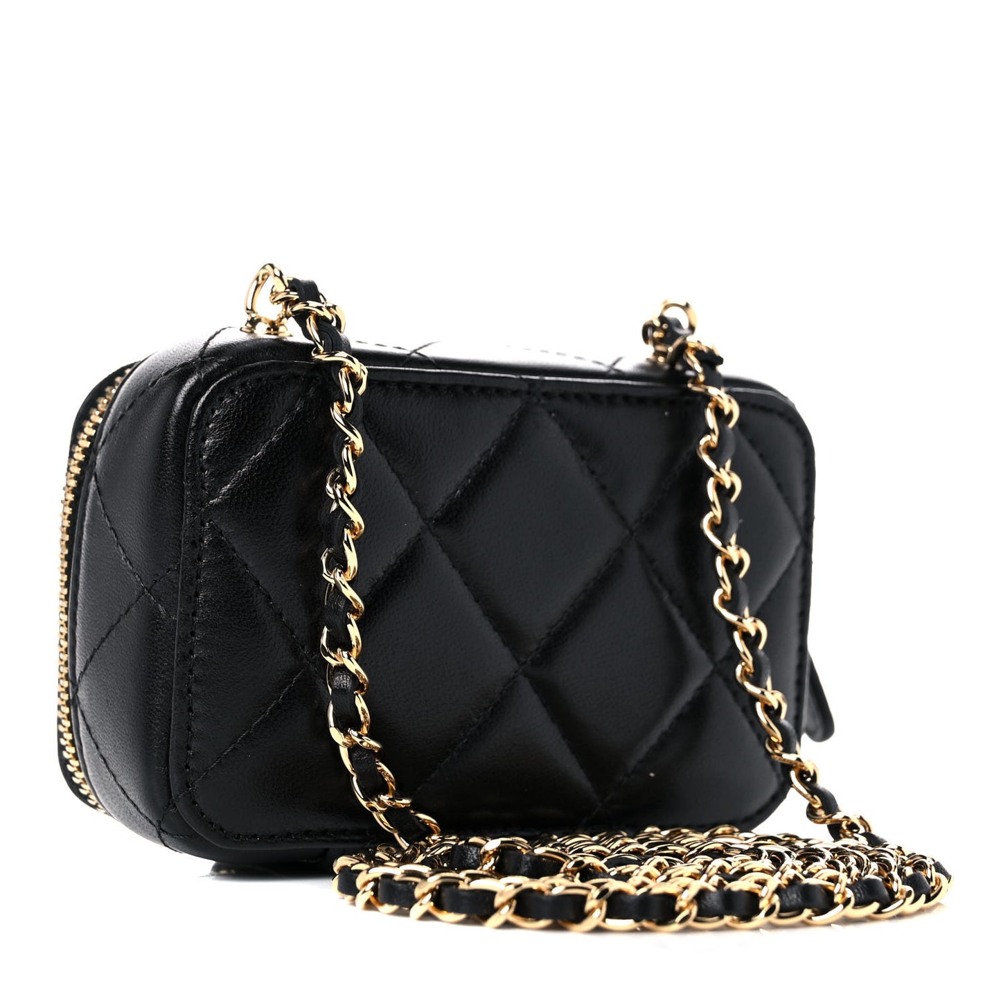 Lambskin Quilted Mini Golden Plate Clutch With Chain Black