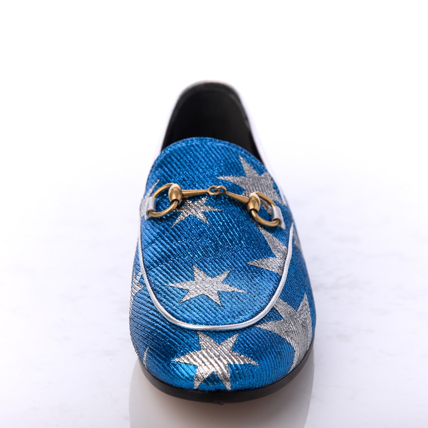 Gucci Lurex Calfskin Starry Sky Womens Jordaan Loafers 39 Bluette Silver 15 of 16