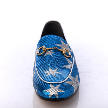 Gucci Lurex Calfskin Starry Sky Womens Jordaan Loafers 39 Bluette Silver 15 of 16
