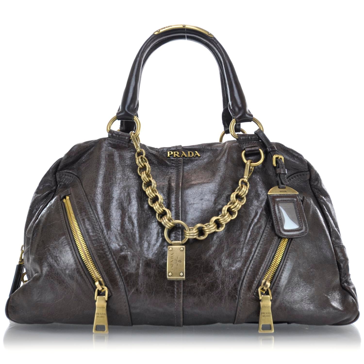 Prada Vitello Shine Chain Tote Moro Brown 1 of 9