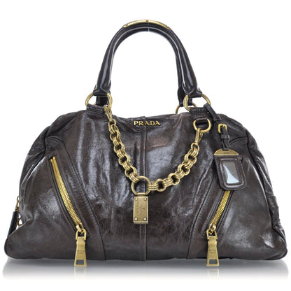 Prada Vitello Shine Chain Tote Moro Brown 1 of 9