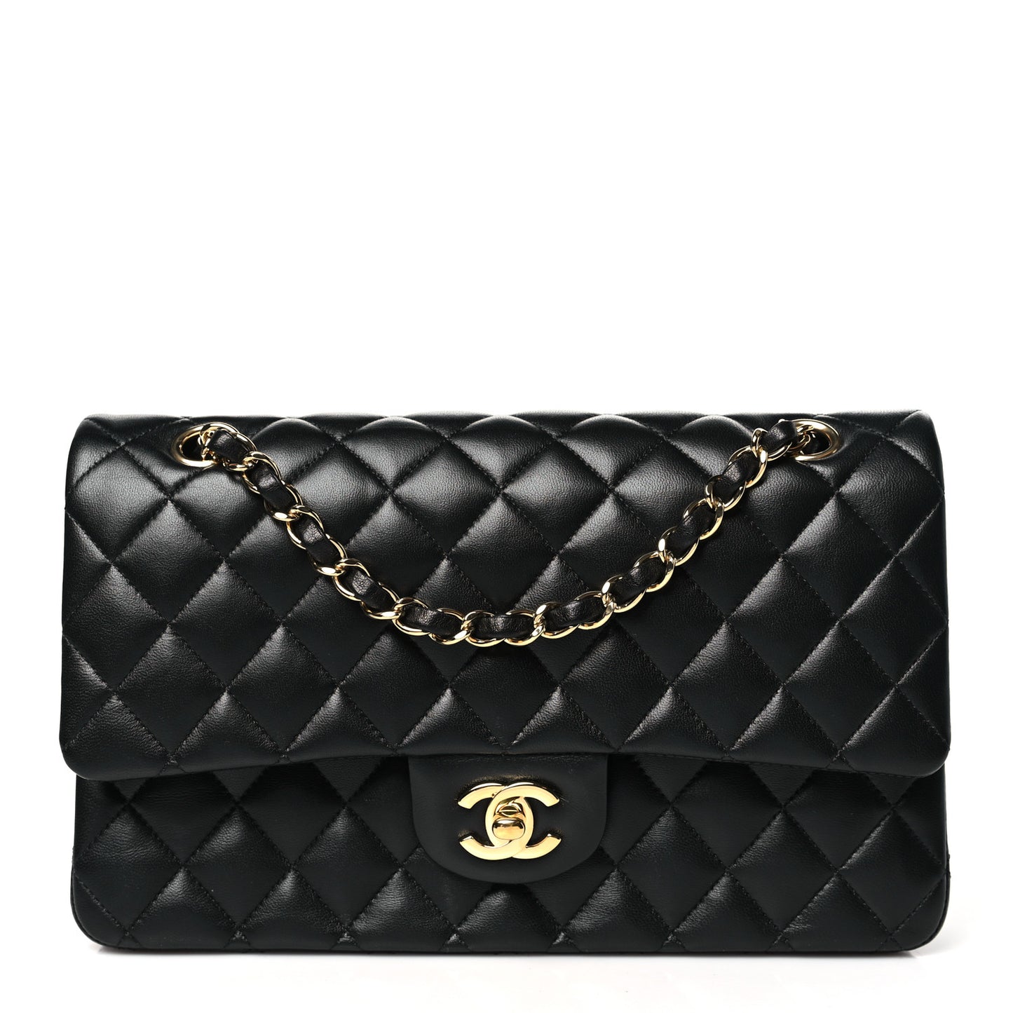 Lambskin Quilted Medium Double Flap Black