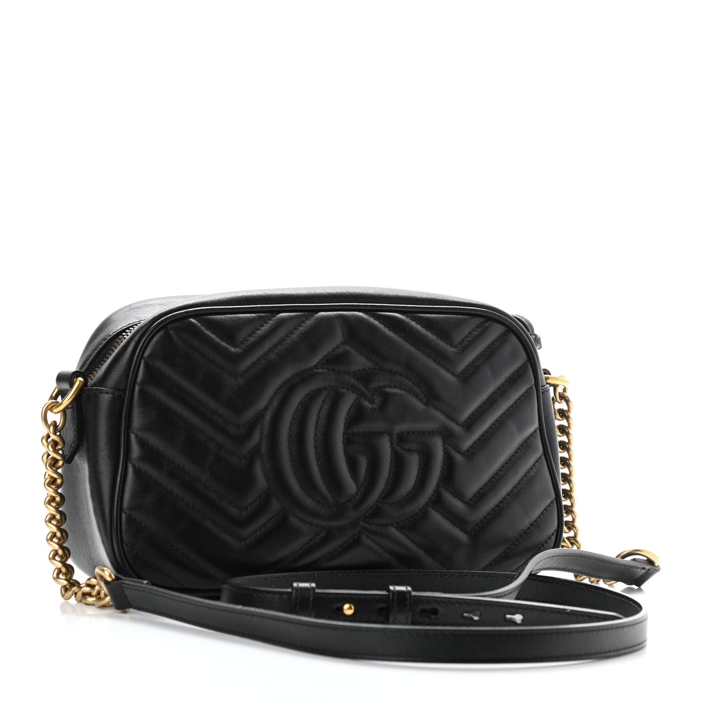 Calfskin Matelasse Small GG Marmont Chain Shoulder Bag Black