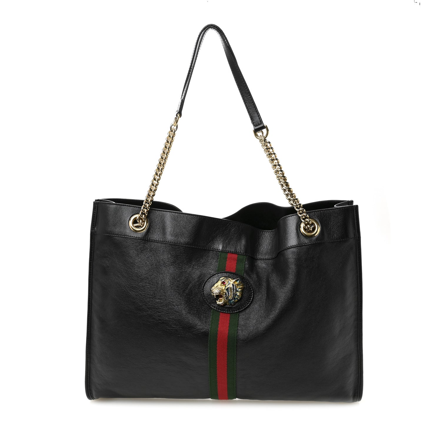 Calfskin Large Rajah Chain Tote Black