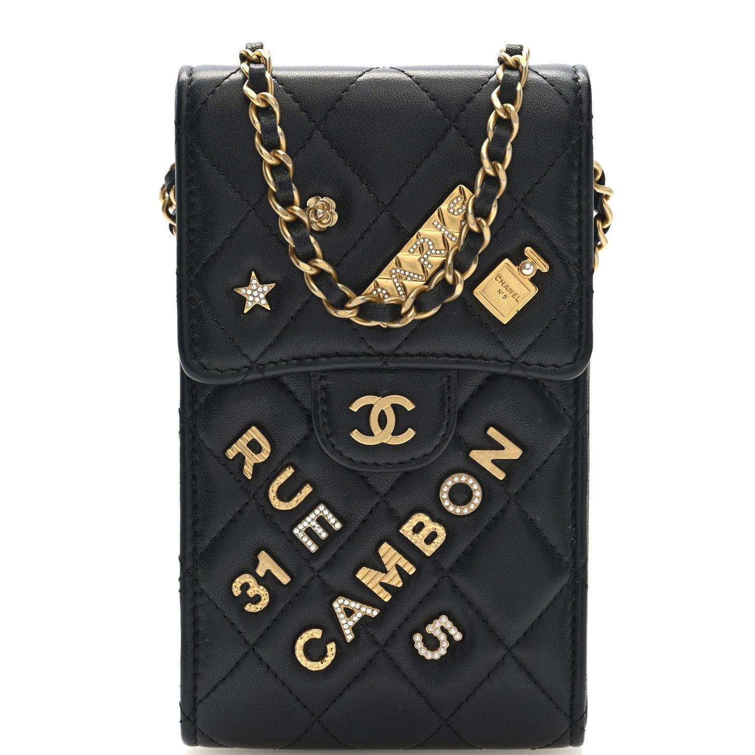 Chanel Lambskin Quilted Lucky Charm Phone Holder Black 8 of 10