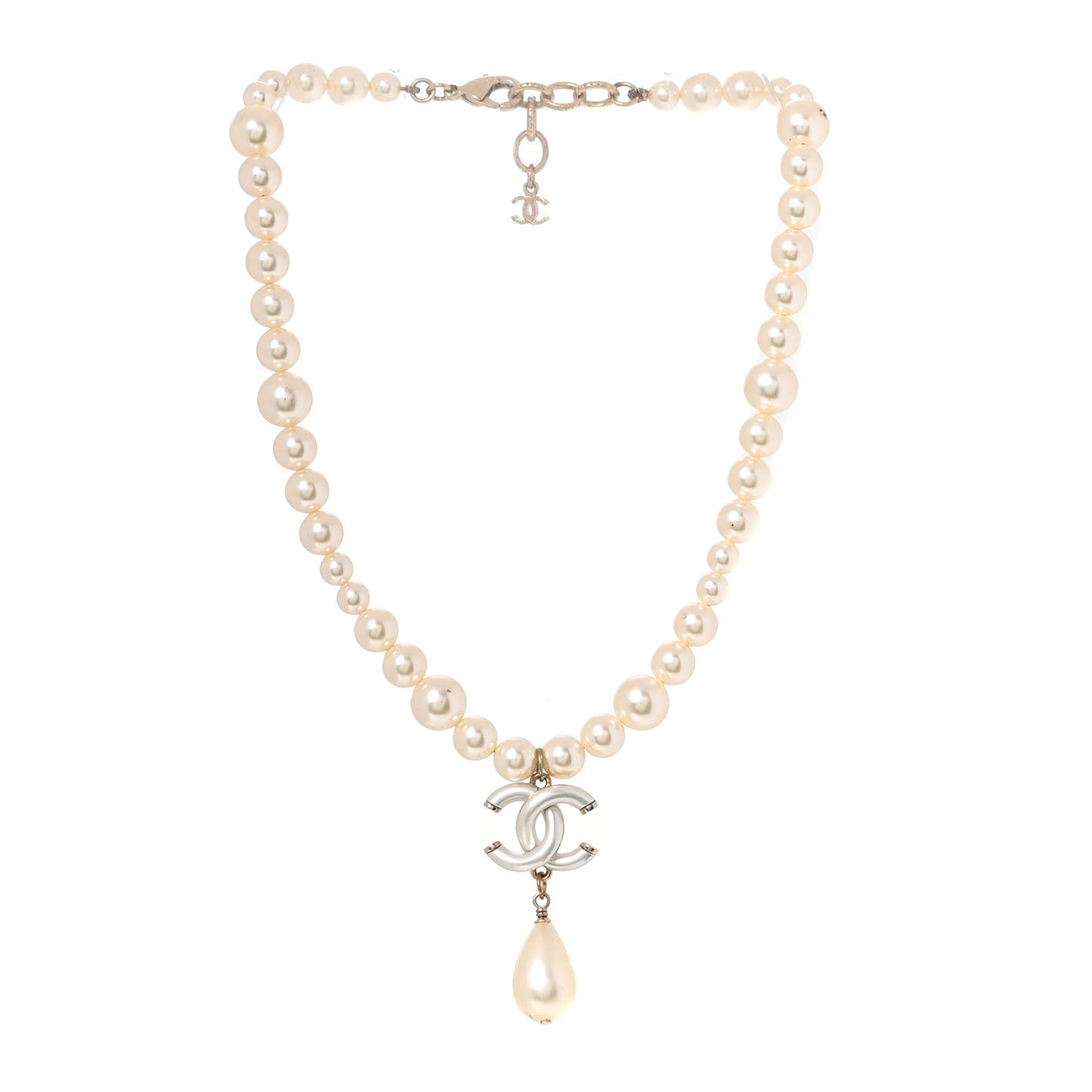 Pearl CC Drop Necklace Gold