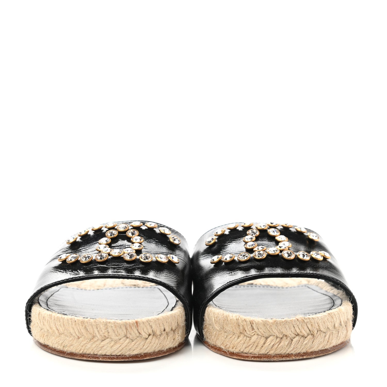 Chanel Patent Calfskin Crystal CC Espadrille Slip On Sandals 38 Black 2 of 9