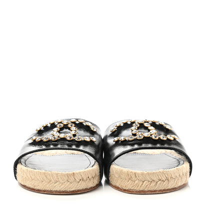 Chanel Patent Calfskin Crystal CC Espadrille Slip On Sandals 38 Black 2 of 9