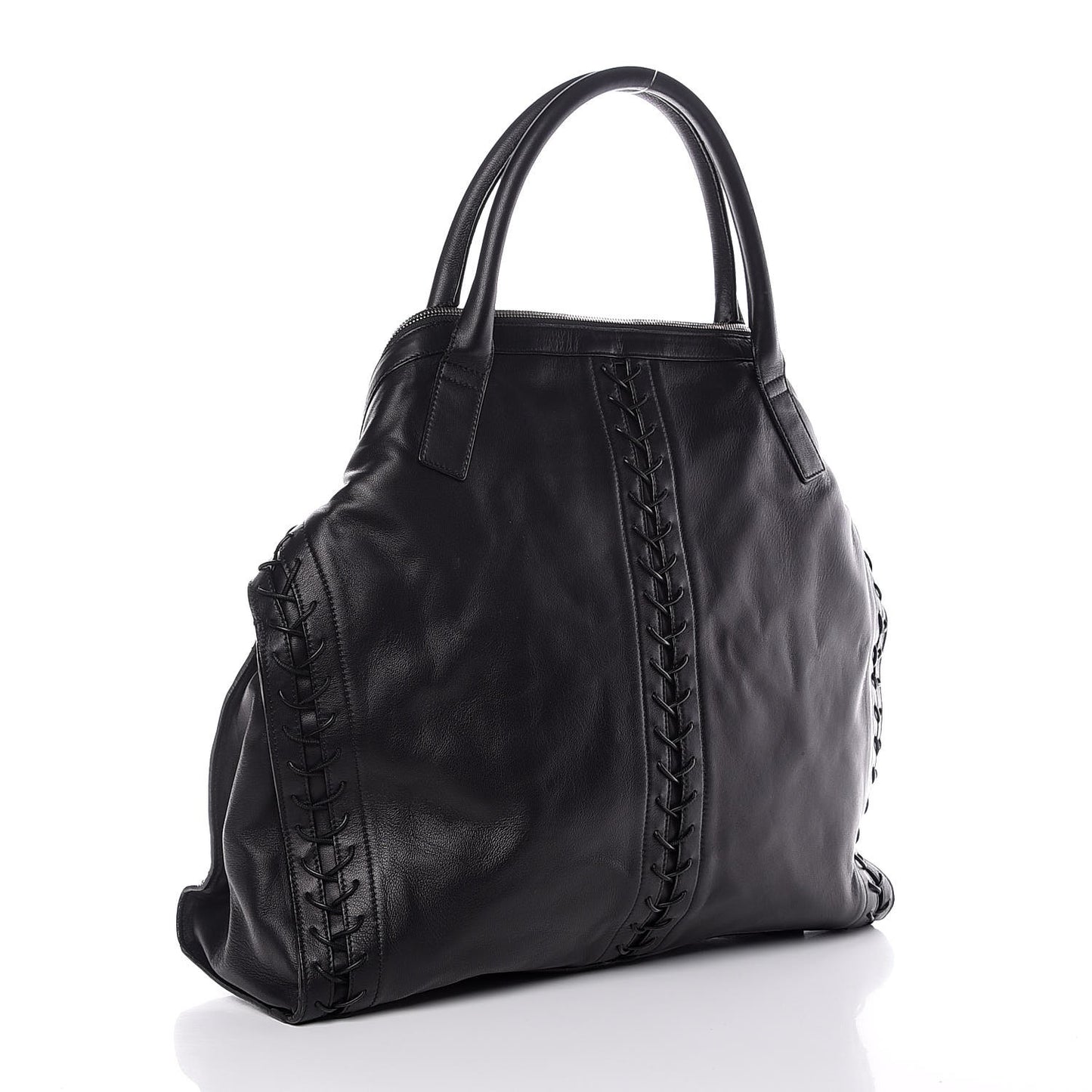 Lambskin Lace Up De Manta Tote Black