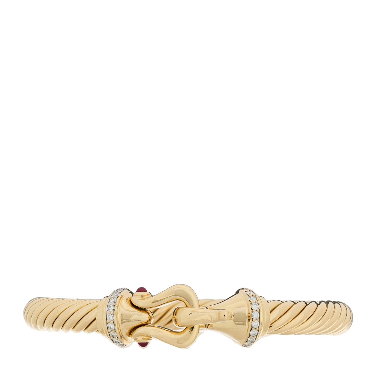 18K Yellow Gold Diamond Ruby 7mm Buckle Cablespira Bracelet