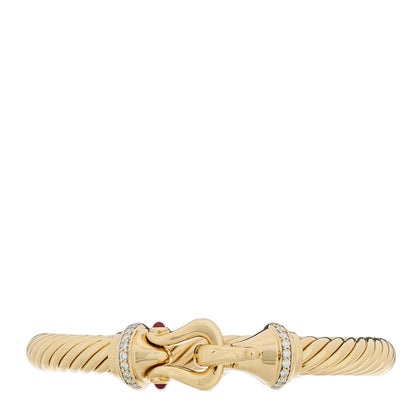 David Yurman 18K Yellow Gold Diamond Ruby 7mm Buckle Cablespira Bracelet 1 of 4