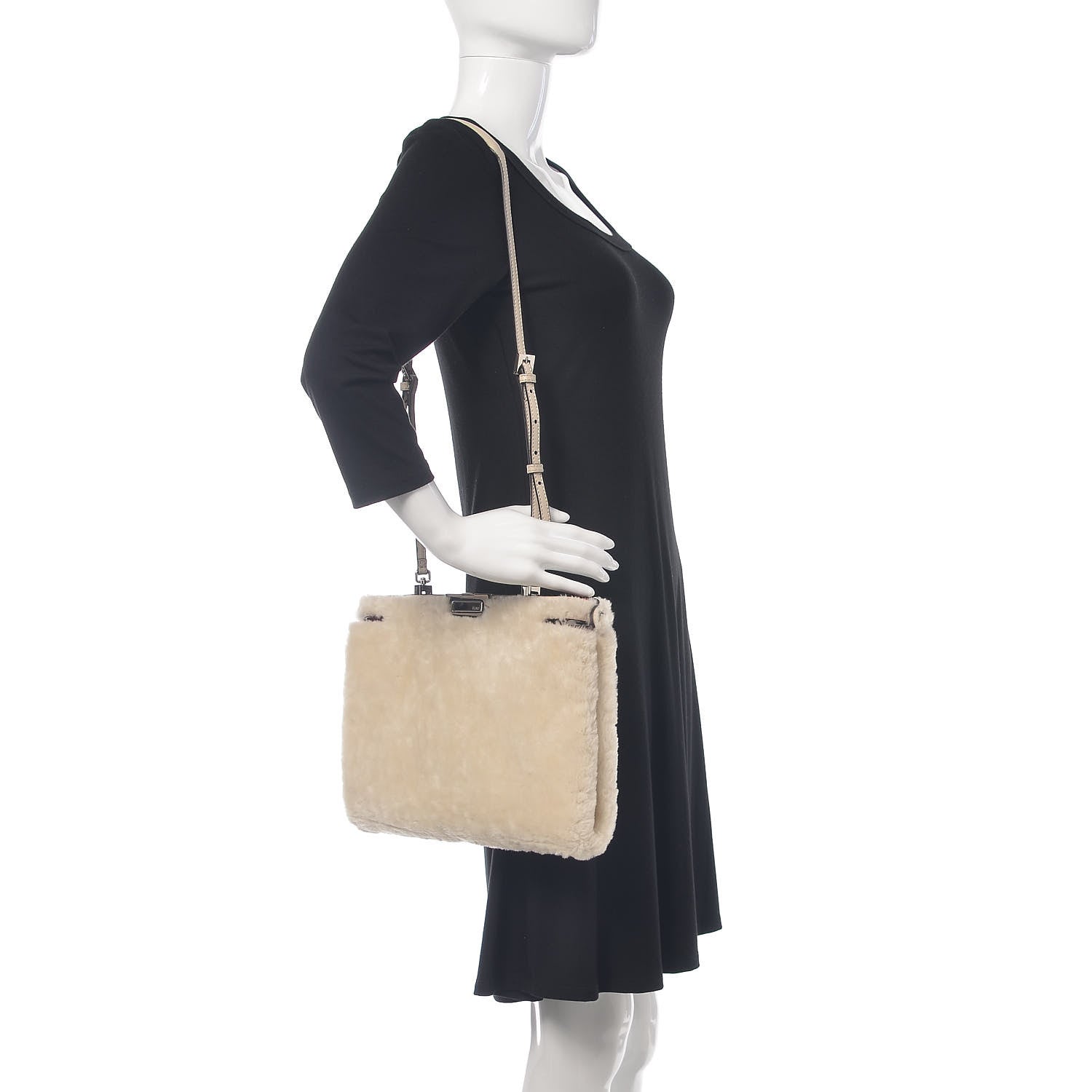 Fendi Shearling Peekaboo Iconic Clutch White Papavero 2 of 9