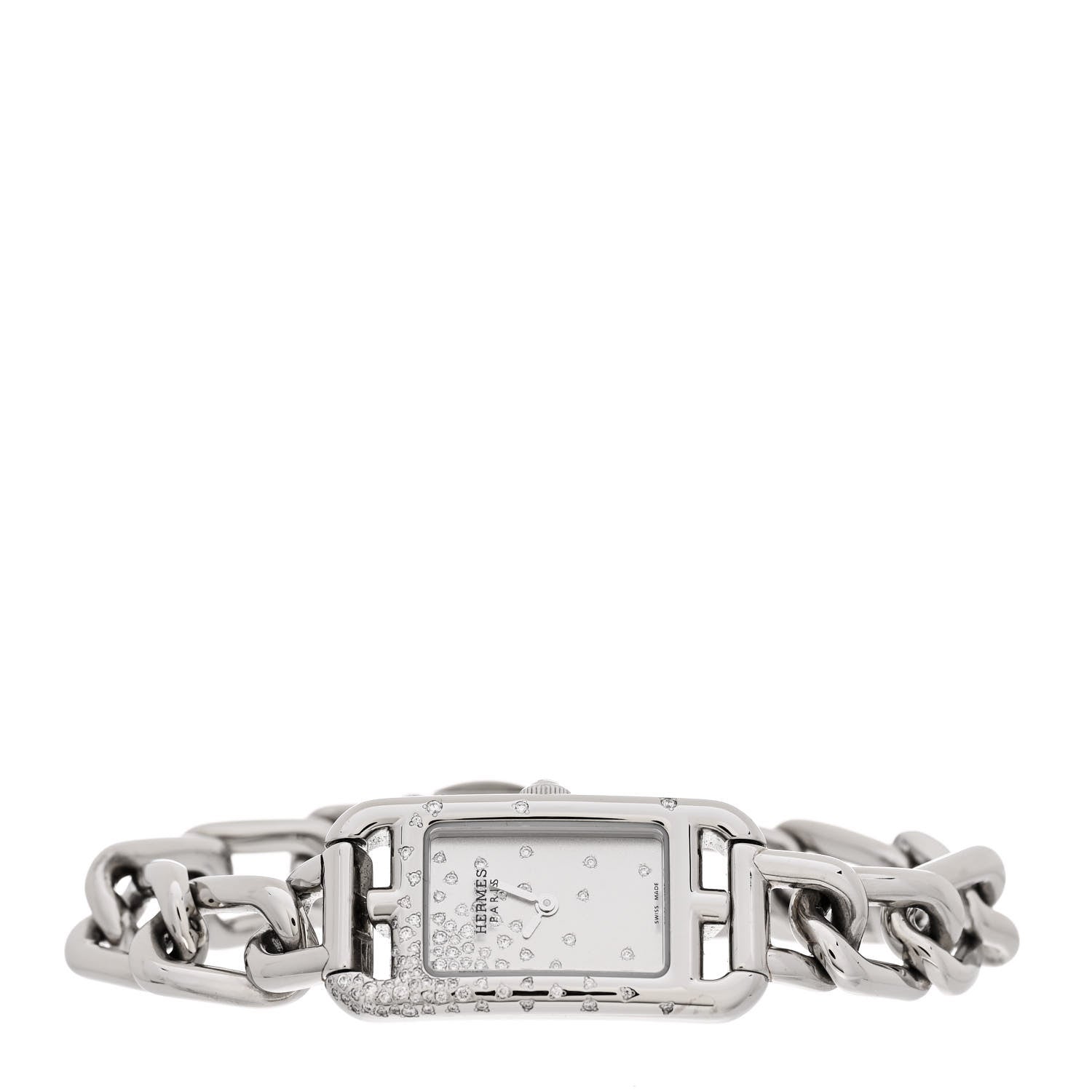 Hermes Stainless Steel Diamond 17mm Nantucket Jete De Diamants Quartz Watch 2 of 5