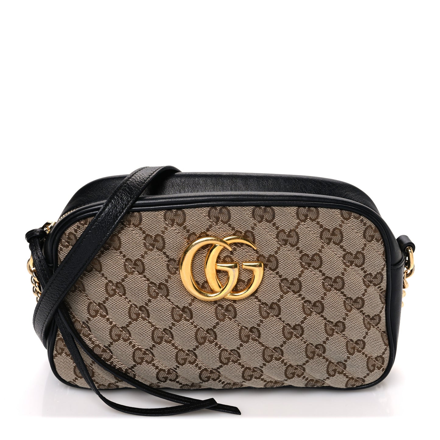Monogram Matelasse Diagonal Small GG Marmont Chain Shoulder Bag Beige Black