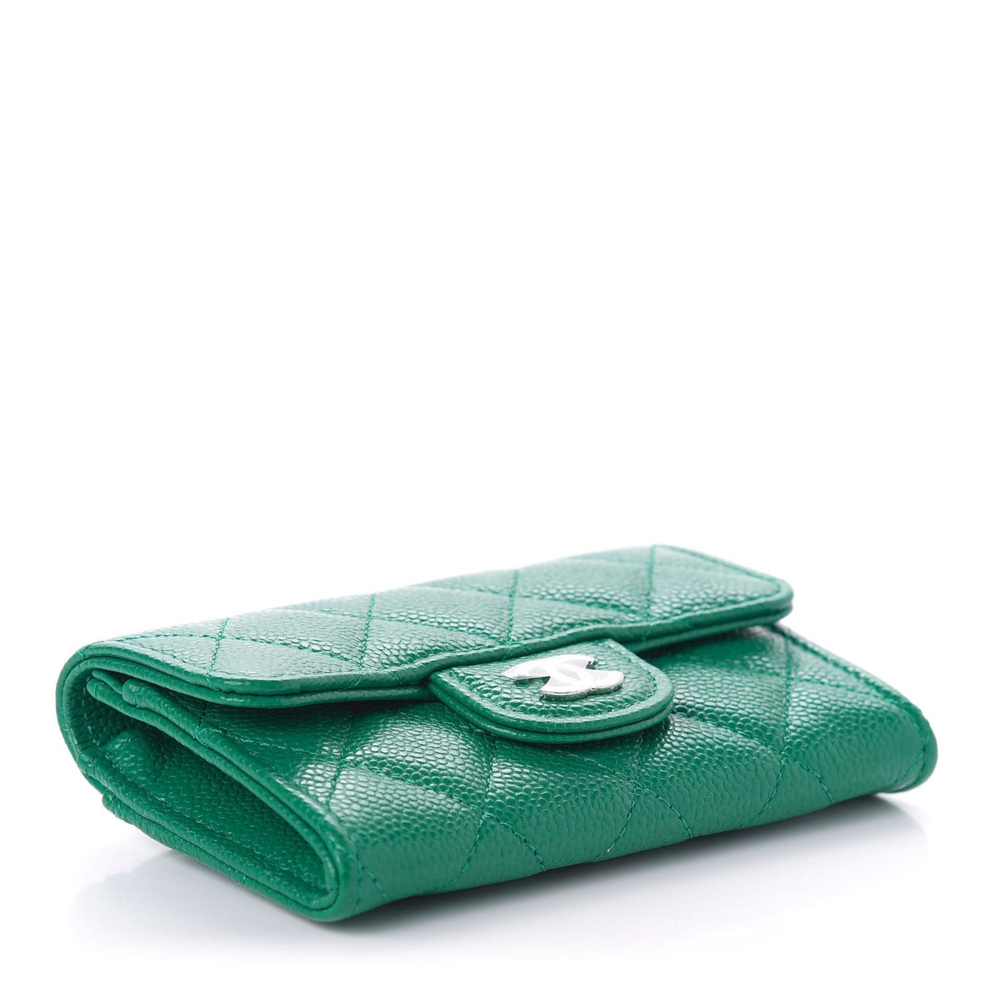 Caviar Quilted Flap Card Holder Wallet Green