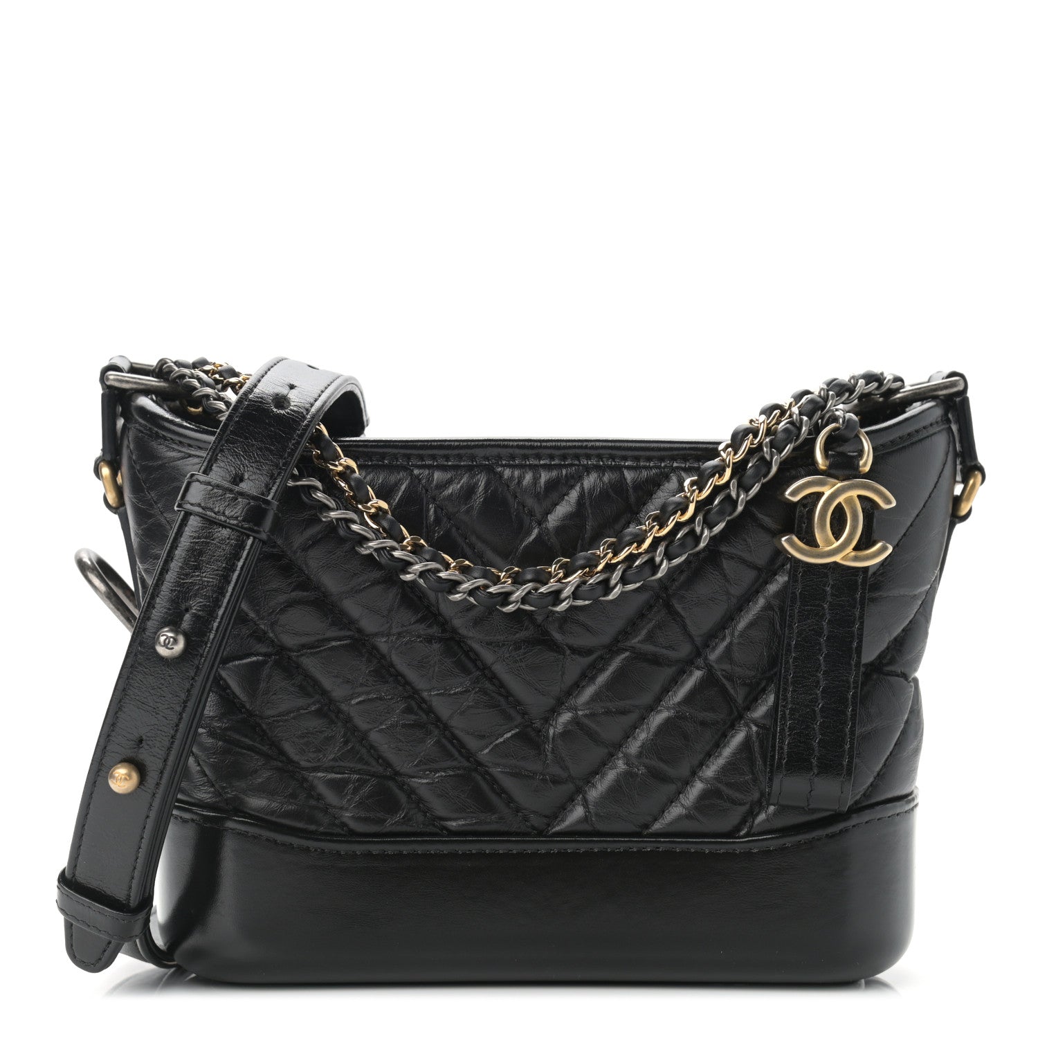 Chanel Aged Calfskin Chevron Quilted Small Gabrielle Hobo Black 1 of 11