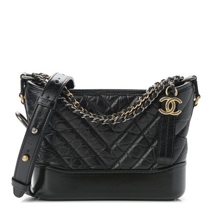 Chanel Aged Calfskin Chevron Quilted Small Gabrielle Hobo Black 1 of 11