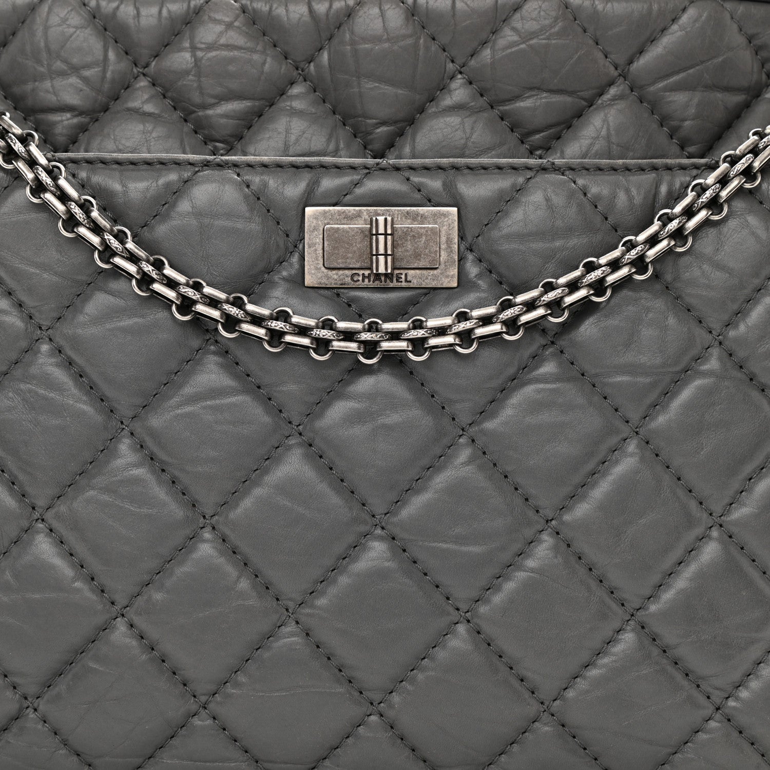Chanel Aged Calfskin Quilted Large Reissue Camera Case Grey 8 of 8