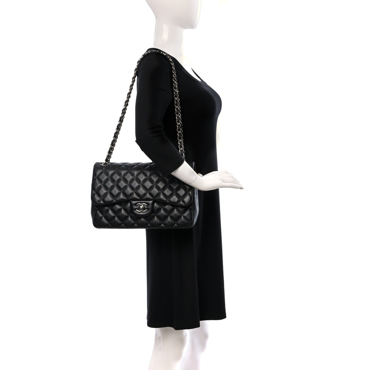Lambskin Quilted Jumbo Double Flap Black