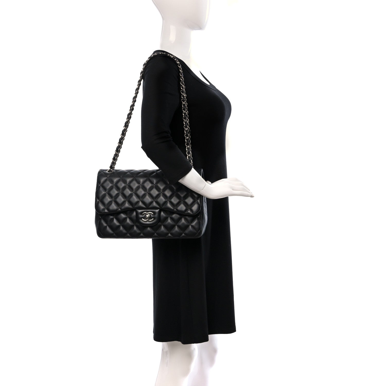 Chanel Lambskin Quilted Jumbo Double Flap Black 2 of 9