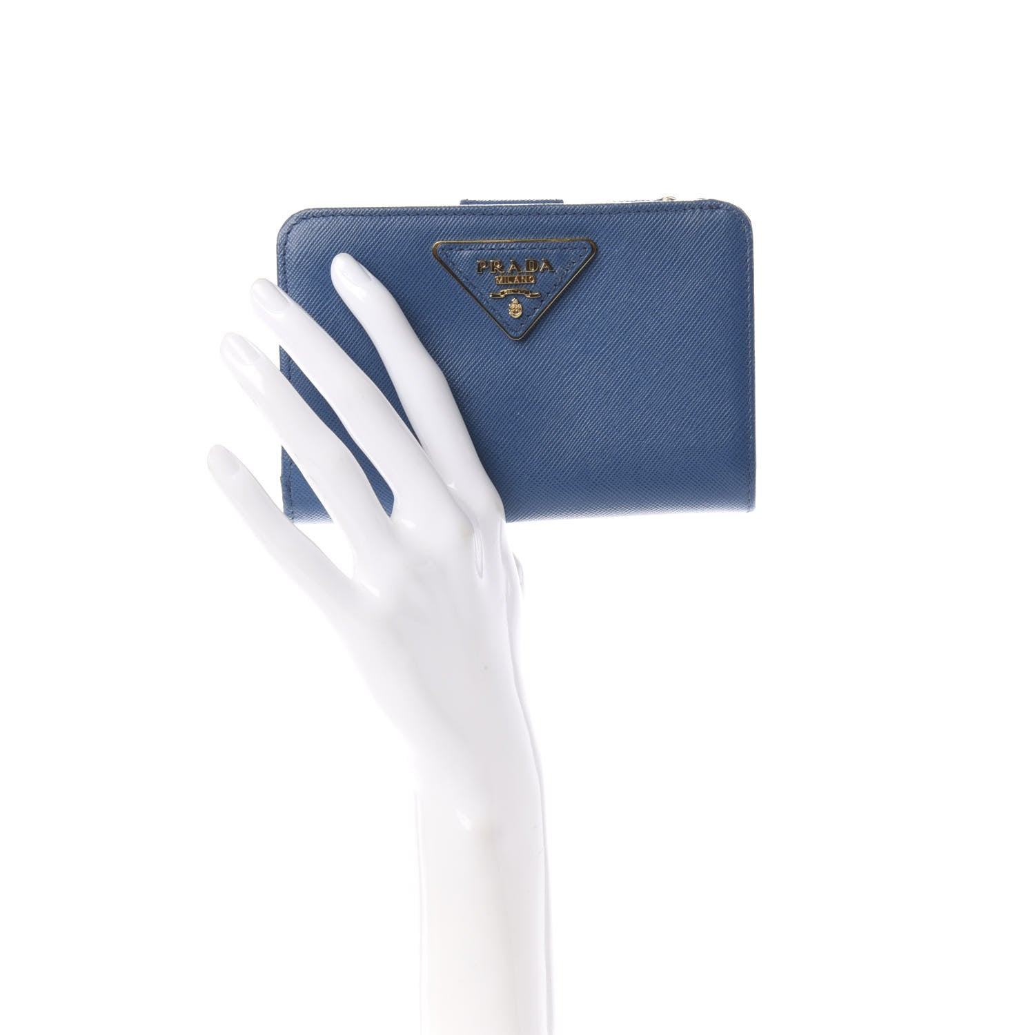 Prada Saffiano Compact Triangle Wallet Cobalto 2 of 8