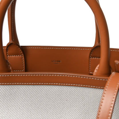 Celine Canvas Calfskin Logo Print Small Vertical Cabas Natural Tan 6 of 11