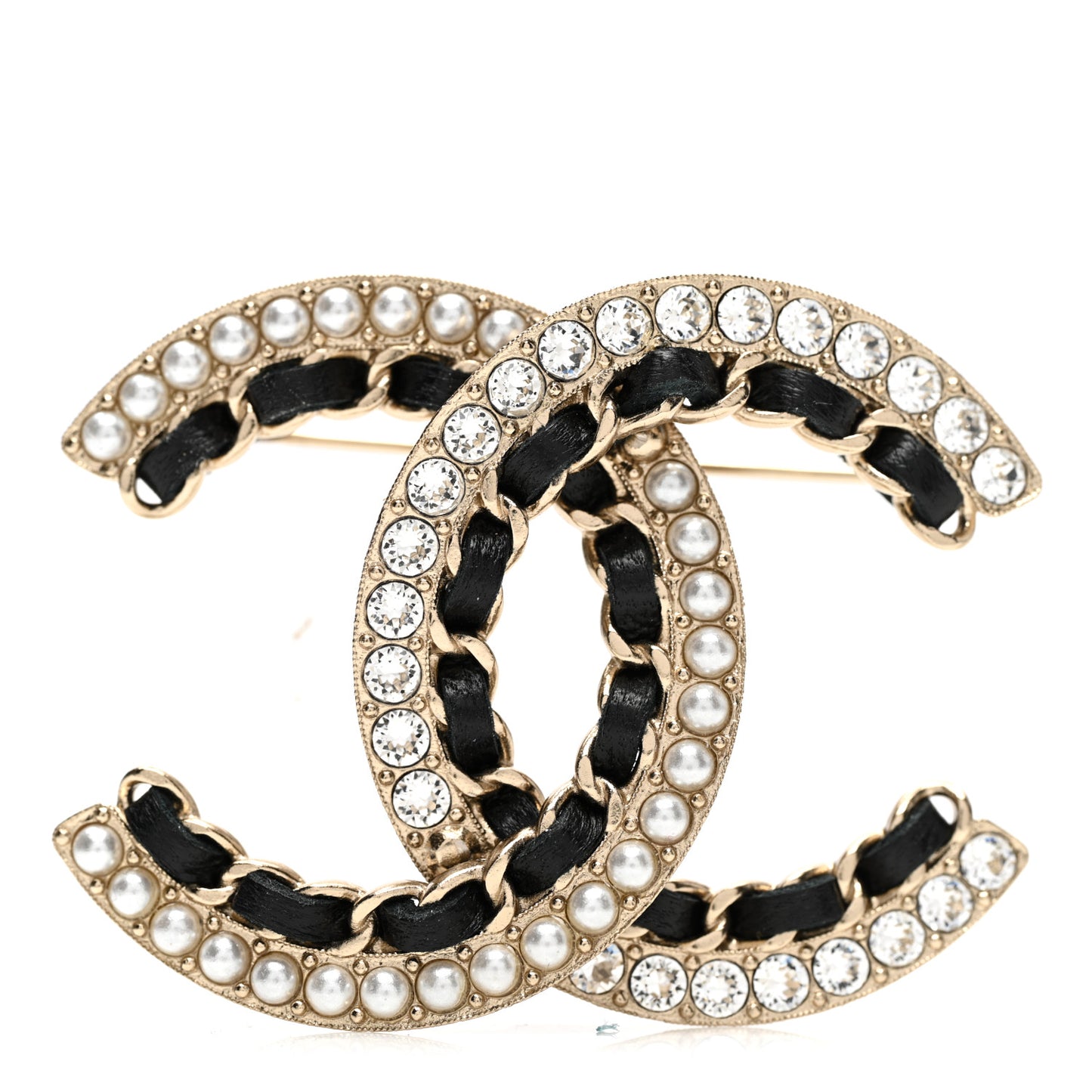 Lambskin Crystal Vintage Allure CC Chain Brooch Black Gold