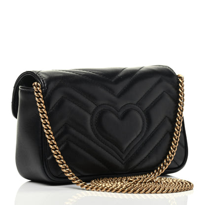 Gucci Calfskin Matelasse Super Mini GG Marmont Shoulder Bag Black 2 of 3