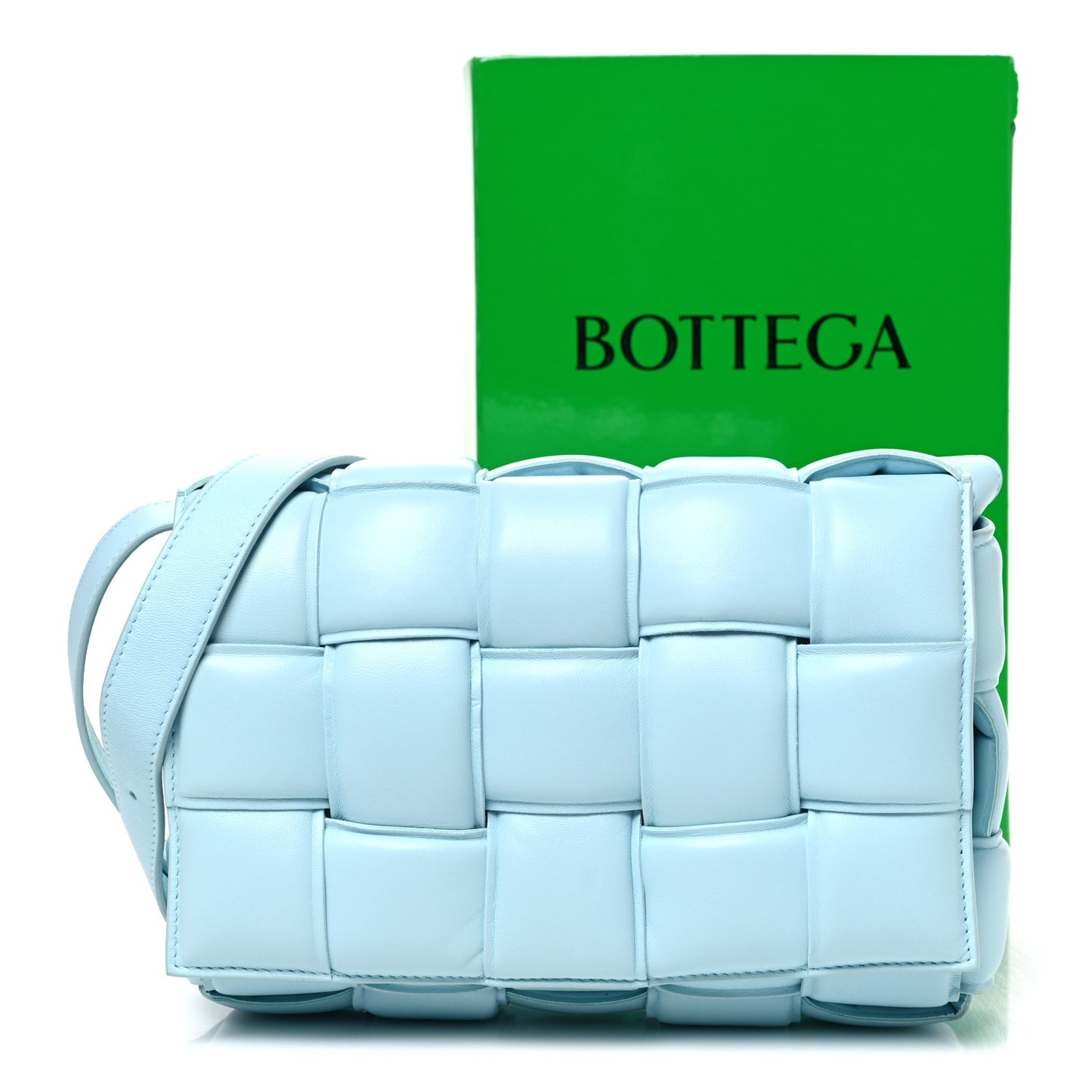 Nappa Maxi Intreccio Padded Cassette Crossbody Bag Ice