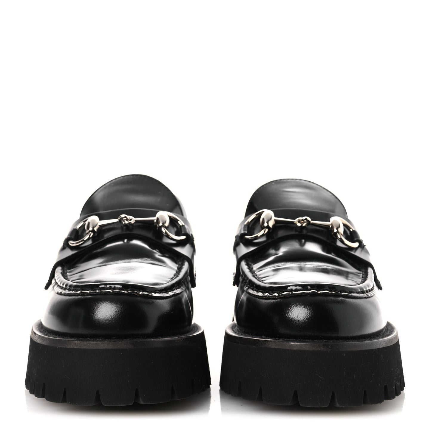 Calfskin Crystal Womens Horsebit Platform Lug Sole Loafers 38.5 Black