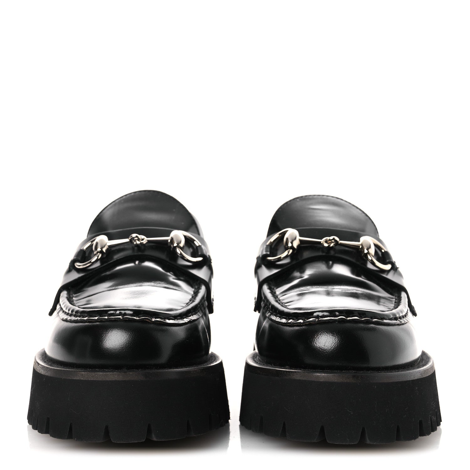 Gucci Calfskin Crystal Womens Horsebit Platform Lug Sole Loafers 38.5 Black 3 of 15