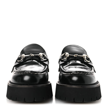 Gucci Calfskin Crystal Womens Horsebit Platform Lug Sole Loafers 38.5 Black 3 of 15