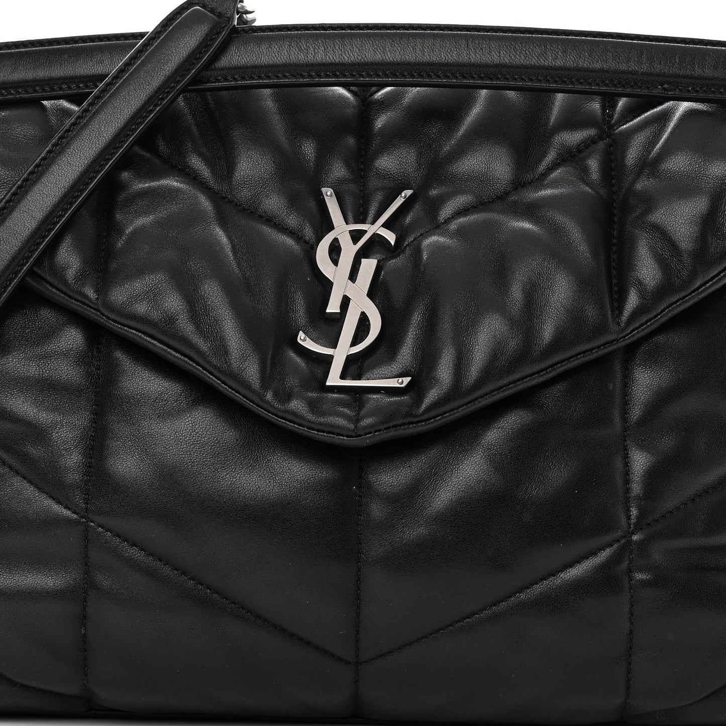 Lambskin Quilted Medium Loulou Puffer Monogram Chain Satchel Black