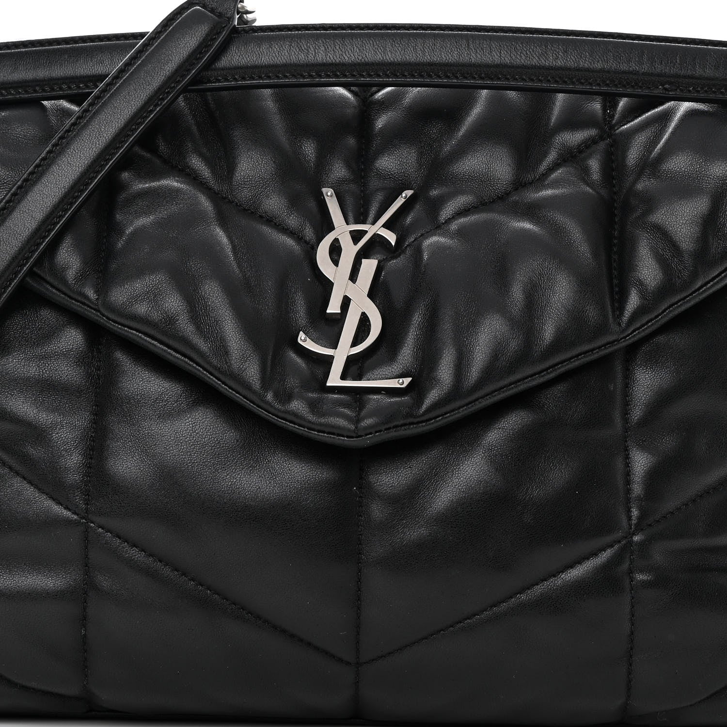 Saint Laurent Lambskin Quilted Medium Loulou Puffer Monogram Chain Satchel Black 8 of 15