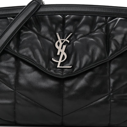 Saint Laurent Lambskin Quilted Medium Loulou Puffer Monogram Chain Satchel Black 8 of 15