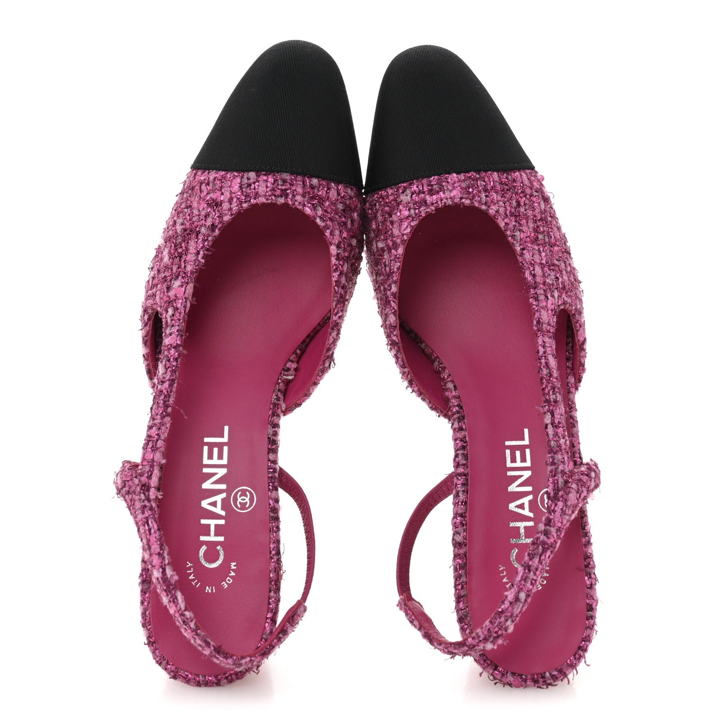 Metallic Tweed Grosgrain Cap Toe CC Slingback Pumps 36 Pink Black 38.5 Pink Black