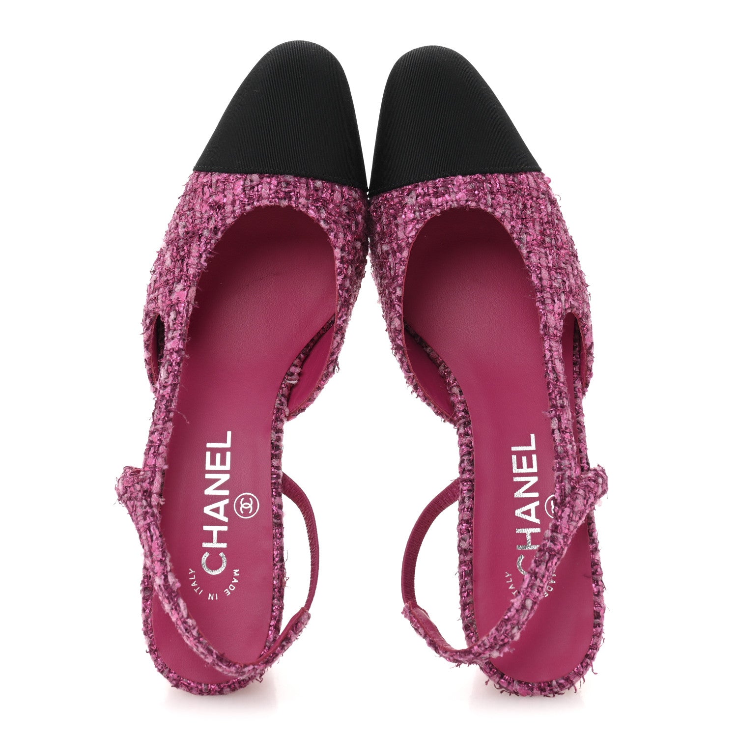 Chanel Metallic Tweed Grosgrain Cap Toe CC Slingback Pumps 36 Pink Black 38.5 Pink Black 2 of 9