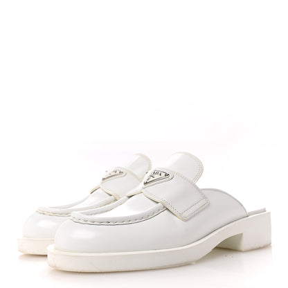 Prada Spazzolato Metal Triangle Logo 40mm Loafer Mules 37.5 White 4 of 14