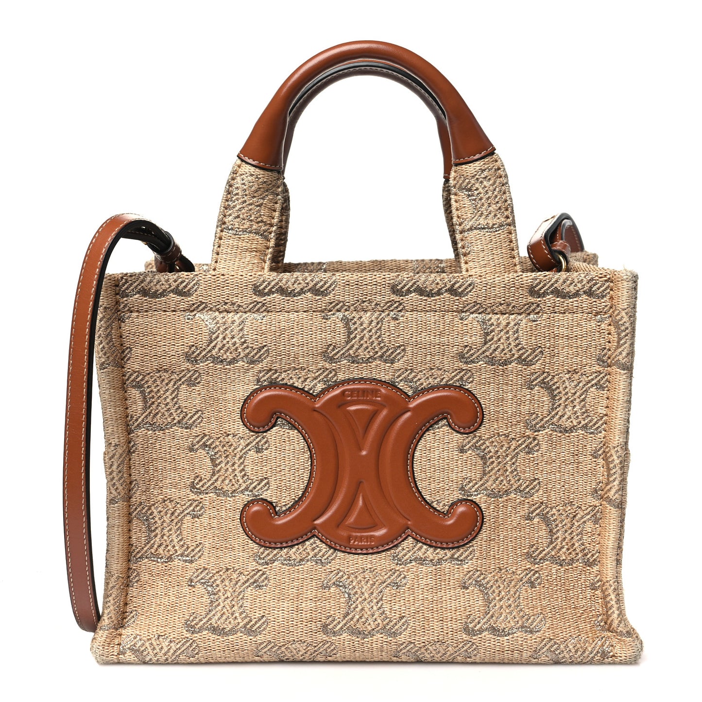 Raffia Effect Calfskin Triomphe Jacquard Cabas Thais Natural Silver