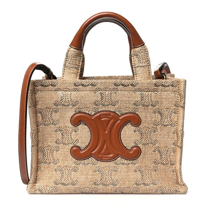 Celine Raffia Effect Calfskin Triomphe Jacquard Cabas Thais Natural Silver 1 of 9