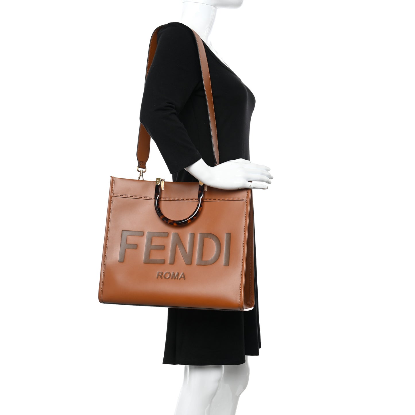 Vitello King Plexiglass Medium Fendi Sunshine Shopper Tote Cuoio