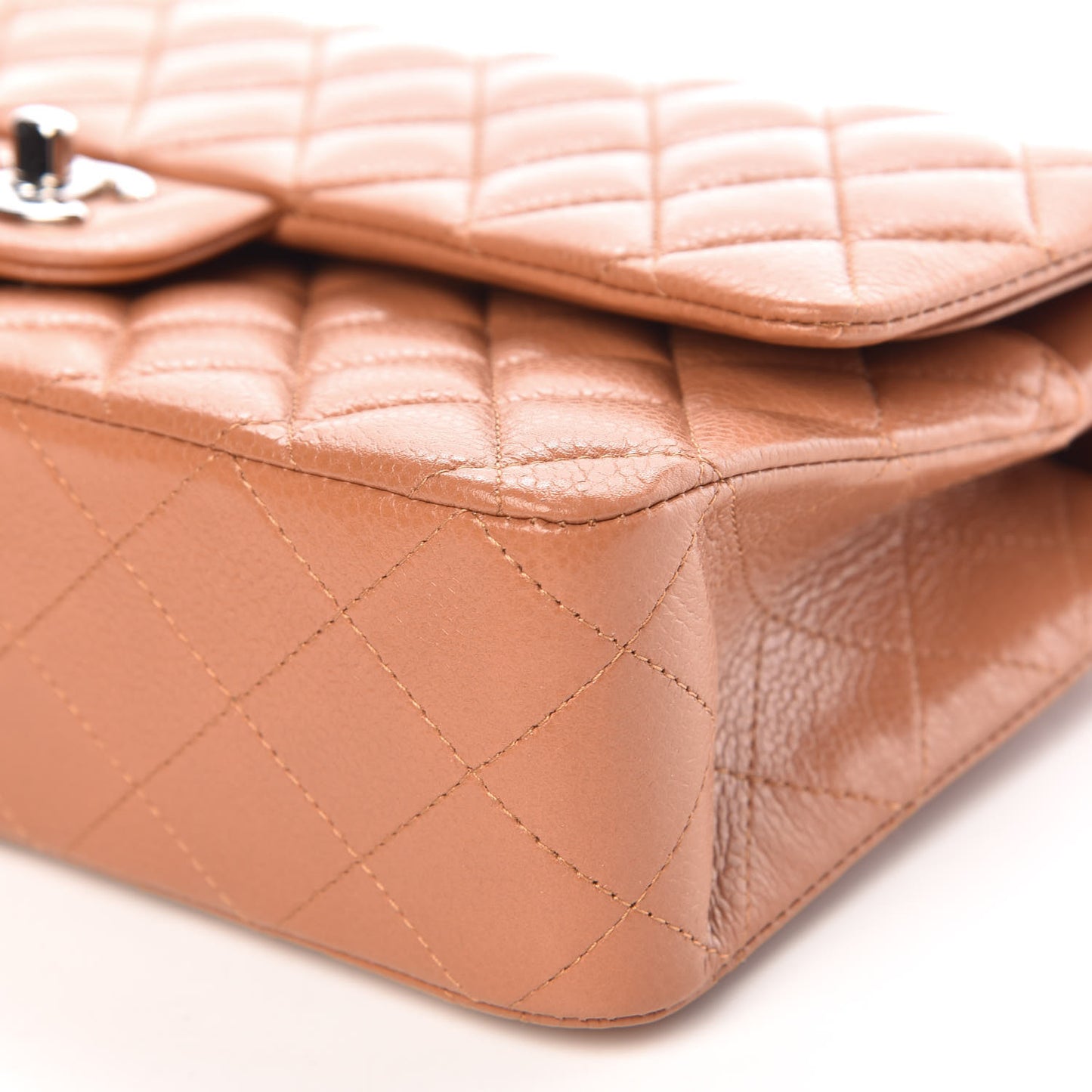Caviar Quilted Medium Double Flap Light Brown