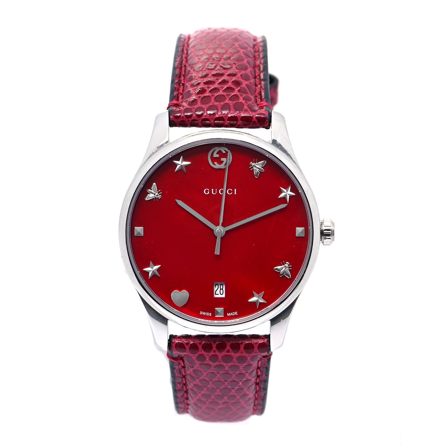 Stainless Steel Lizard Red Mother of Pearl 36mm G-Timeless Charm Quartz Watch