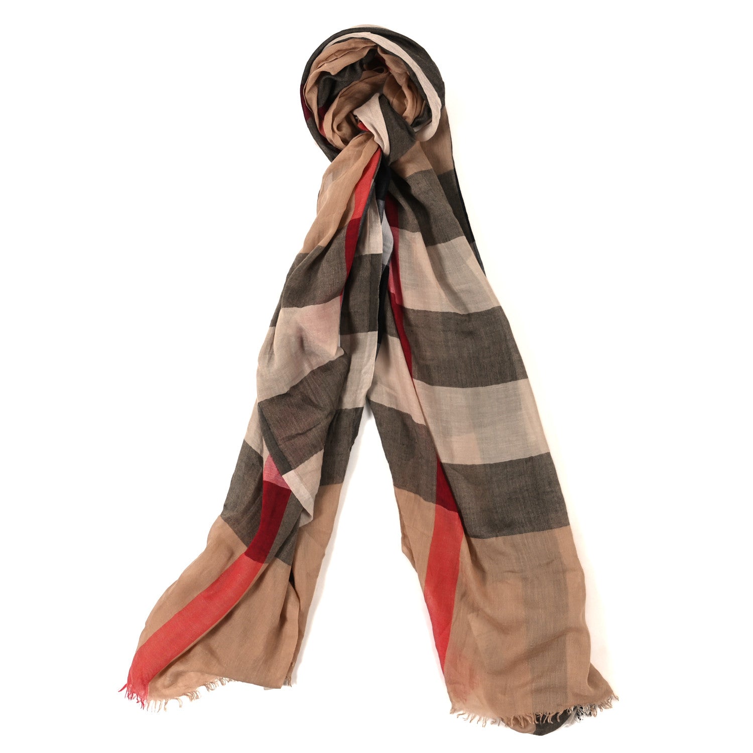 Burberry Modal Silk Cashmere Mega Check Lightweight Scarf Camel 1 of 4